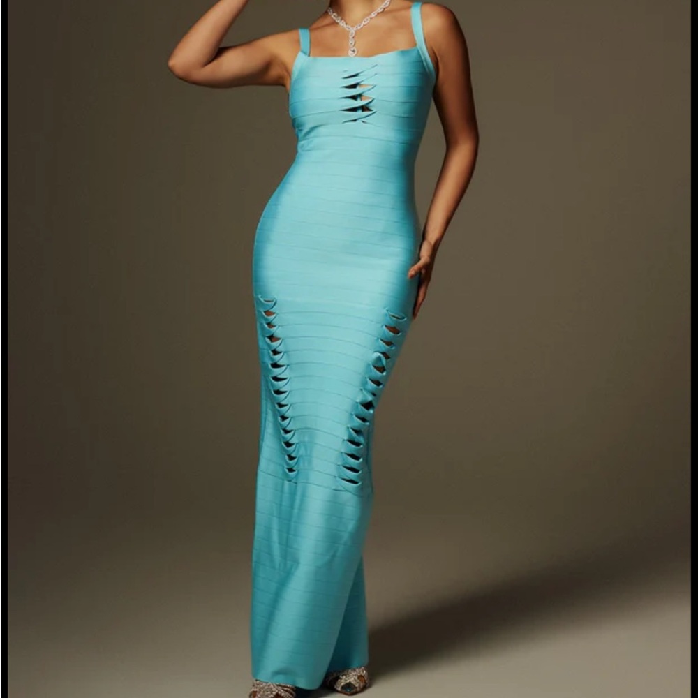 Blue bandage cutout dress
